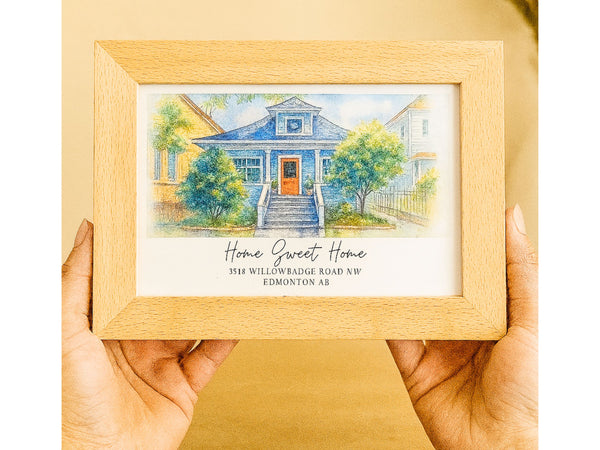 Personalized Watercolor-Style Home Illustration (Framed)