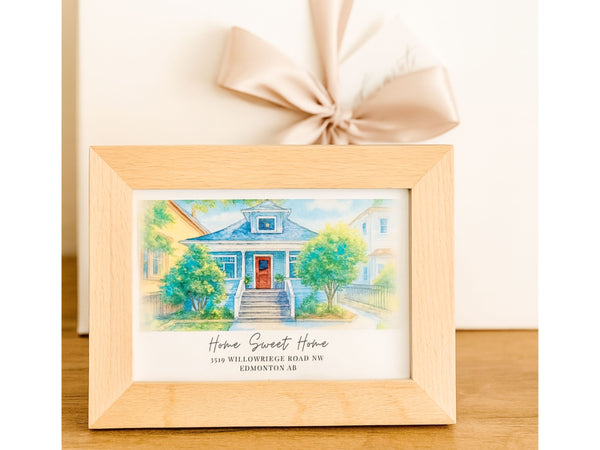 Personalized Watercolor-Style Home Illustration (Framed)